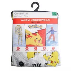 Pokemon Pikachu Base Layer Thermal Set Kids Size L 10-12 Warm Dri-Fit Pajamas